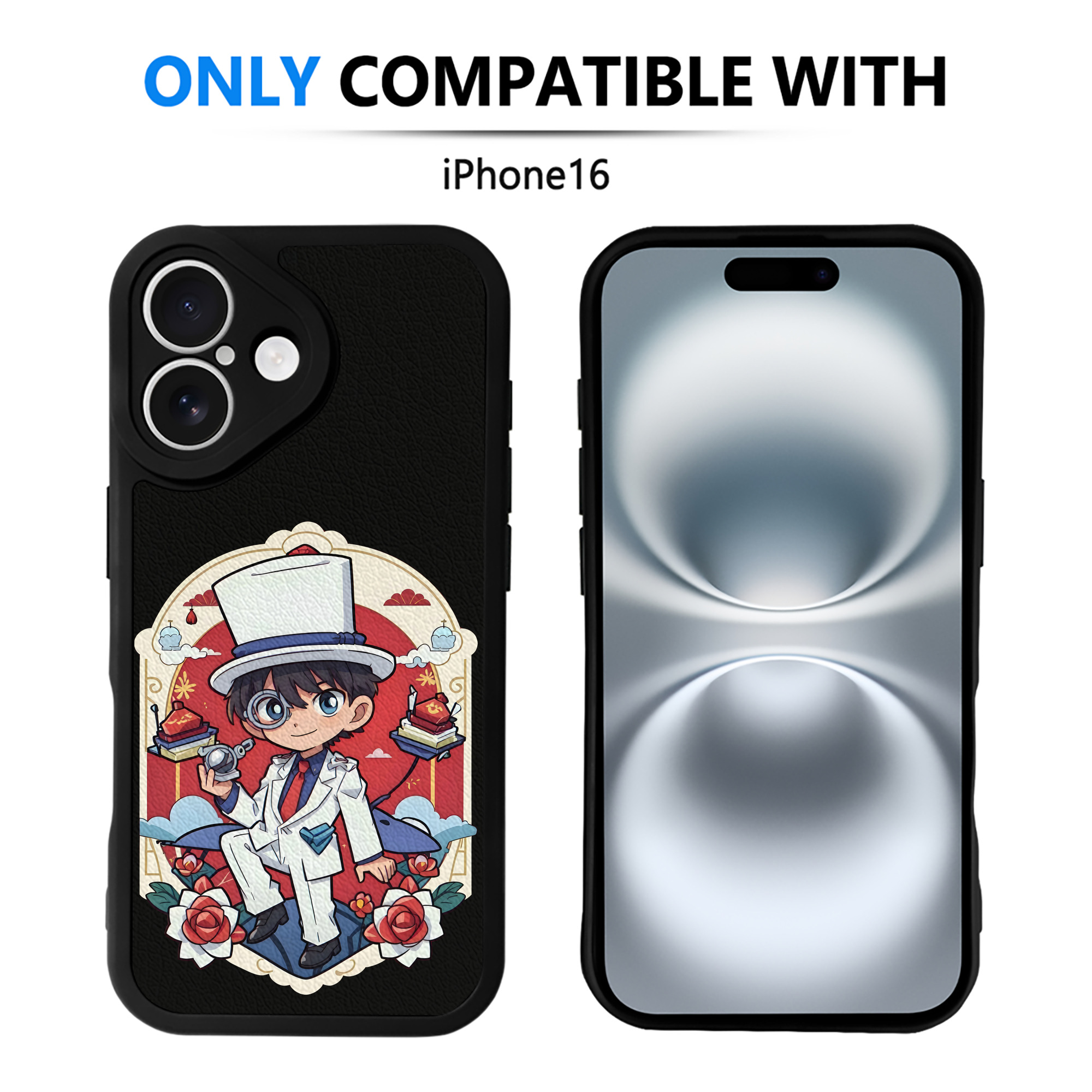 （画像用） 名探偵コナン くろば かいと Detective Conan Kuroba Kaito 【iPhone 16シリーズ対応】シリコンスマホケース（レザー調） 材質：シリコン